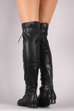 Almond Toe Lace Up Combat Over-The-Knee Boots