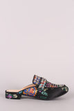 Embroidered Floral Studded Mule Flats