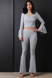Soft Marled Knit Crop Top With High Waisted Flared Pants