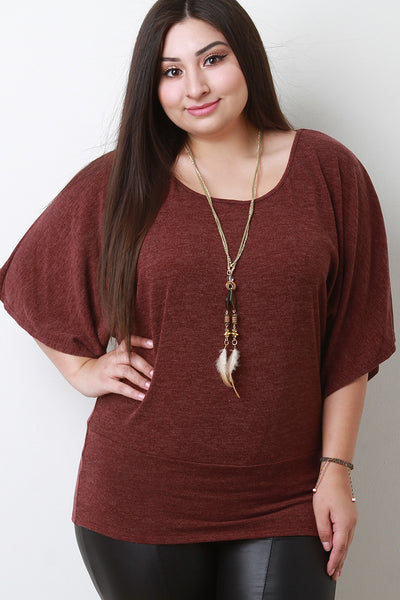 Dolman Sleeve Layer Feather Necklace Top