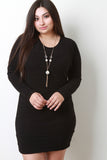 Ribbed Trim Necklace Sweater Dress