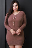 Ribbed Trim Necklace Sweater Dress