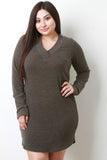 Ribbed Knit Side Slit Sweater Dress