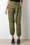 High Waisted Eyelet Belted Cargo Pants