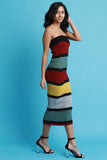 Multi-Colored Striped Ribbed Knit Tube Dress