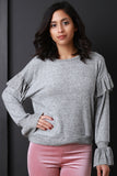 Soft Marled Knit Ruffled Trumpet Sleeves Top