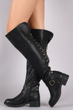 Back Studs And Zipper Trim Riding Boots