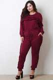 Ruffled Sweater Top With High Rise Jogger Pants Set