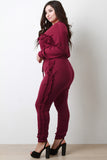 Ruffled Sweater Top With High Rise Jogger Pants Set