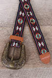 Vegan Leather Embroidered Tribal Western Buckle Belt
