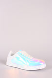 Qupid Glitter Accent Holographic Low Top Lace Up Sneaker