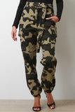 Camouflage Print Cargo Belted Jogger Pants