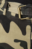 Camouflage Print Cargo Belted Jogger Pants