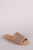 Bamboo Perforated Nubuck Peep Toe Flat Mule Sandal