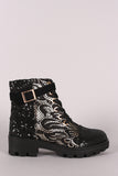 Bamboo Sequin Accent Military Lace-Up Lace Ankle Boots