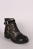 Bamboo Sequin Accent Military Lace-Up Lace Ankle Boots