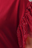 Jeweled Mesh Ruffle Sleeves Shift Dress