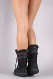 Quilted Nylon Faux Fur Cuff Lace Up Mid Calf Snow Boots