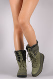 Quilted Nylon Faux Fur Cuff Lace Up Mid Calf Snow Boots