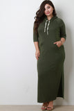 French Terry Hooded Long Sleeves Maxi Dress