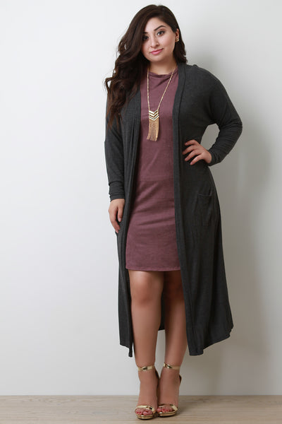 Ribbed Knit Open Front Longline Cardigan