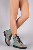 Encrusted Iridescent Glitter Lace Up Combat Booties