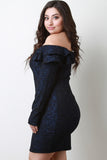 Filigree Tiered Ruffled Off The Shoulder Dress