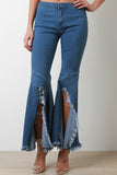 High Waist Slit Frayed Hem Bell Bottom Jeans