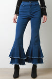 Frayed Ruffle Tier High Waist Denim Jeans