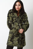 Camouflage Faux Fur Open Front Coat