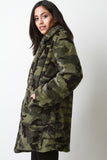 Camouflage Faux Fur Open Front Coat
