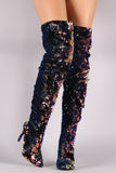Liliana Holographic Sequin Velvet Slouchy Stiletto OTK Boots