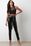 High Waisted Latex Eyelet Belted Pants