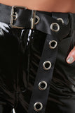 High Waisted Latex Eyelet Belted Pants