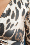 Leopard Print Open Midriff Long Sleeve Jumpsuit