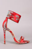 Liliana Floral Satin Ankle Cuff Single Sole Stiletto Heels