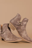 Qupid Distressed V-Cut Buckled Strap Booties