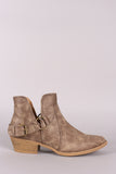 Qupid Distressed V-Cut Buckled Strap Booties