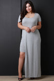 Jersey Knit Side Slit Maxi Top with Mini Skirt Set