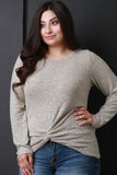 Knotted High Low Hem Marled Knit Sweater Top