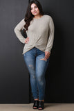 Knotted High Low Hem Marled Knit Sweater Top