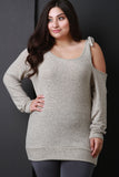 Asymmetrical Cold Shoulder Marled Knit Sweater Top