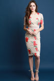 Floral Embroidered Lace Panel Midi Dress