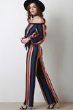 Multicolor Striped Tie-Front Crop Top With High Waist Pants