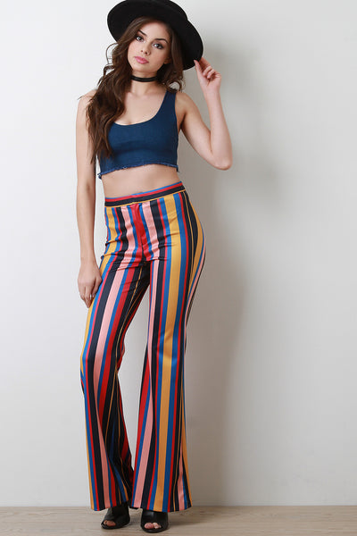 Multicolor Stripe Print High Rise Bell Bottom Pants