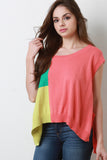 Colorblock Cap Sleeves Boxy Side Slit Sweater