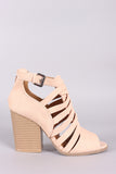 Qupid Strappy Caged Chunky Heeled Booties