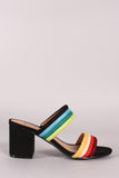 Bamboo Multi Color Piping Double Straps Low Block Mule Heel