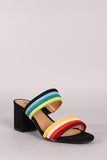 Bamboo Multi Color Piping Double Straps Low Block Mule Heel