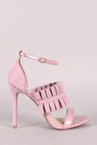 Qupid Pleated Suede Ankle Strap Stiletto Heel